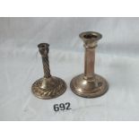 Two miniature taper holders 2" high - B'ham 1895 and 1905