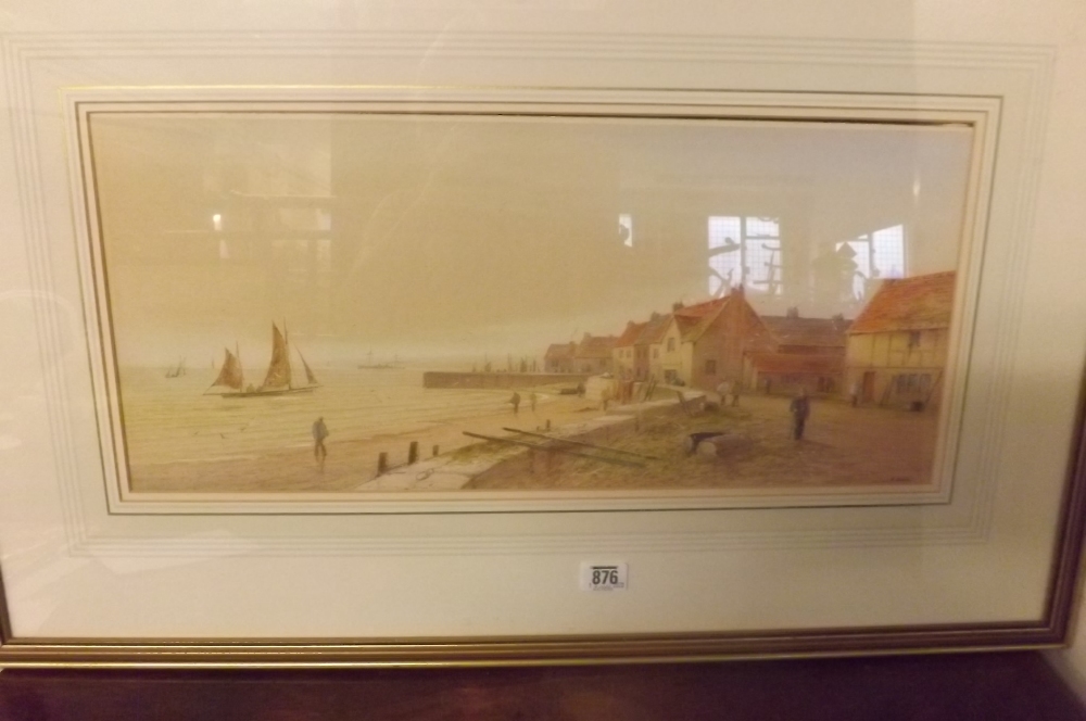 EDWIN LEWIS - A costal view with figures - 9.5 x 21 - signed