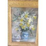 ENGLISH SCHOOL - A vase of daffodils in a Chinese vase - 14.5 x 10.5 - indistinctly signed on frame