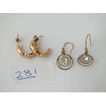 Two pairs of hoop & stone set earrings set in 9ct
