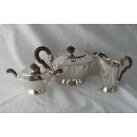 A good hammered continental 3 piece tea set of compressed form - 835 standard by WTB - 1000gms