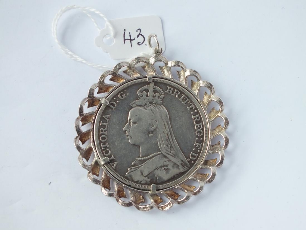 An 1889 silver Victorian crown pendant - Image 2 of 2