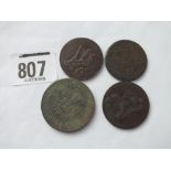 1st Glasgow Flourish token 1791 and a Bristol & South Wales penny token and two others