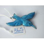 A silver & enamel bird brooch