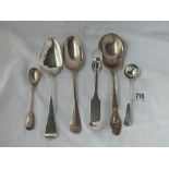 George III tablespoon - London 1781 - sterling silver spoon, two cruet spoons etc. 245gms