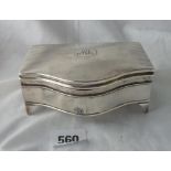 A jewellery box with bow front & standing on bracket feet - 5" wide - B'ham 1945