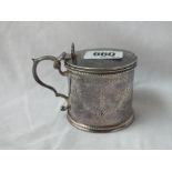 Victorian drum mustard pot engraved with festoons with bgl - London 1868 by HH - 127gms excl liner