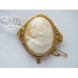 A large antique gilt mounted oval cameo brooch