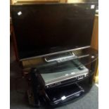 PANASONIC 32'' FS TV, DVD/VHS PLAYER, FREE SAT, GLASS STAND, WITH REMOTES