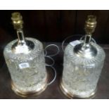 TWO DECORATIVE GLASS TABLE LAMPS (NO SHADES)