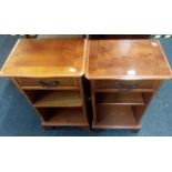 PAIR OF YEW WOOD CABINETS WITH DRAWER