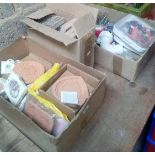 FOUR CARTONS OF CLAY MOULDS, PRINTING BLOCKS, CHRISTMAS DECORATIONS INCL; HALLOWEEN & OTHER