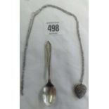 SILVER NECKLACE & PENDANT & TEA SPOON