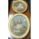 PAIR OF GILT FRAMED OVAL EMBROIDERED PICTURES