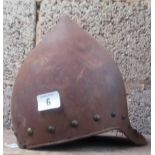 A REPRO CABASSET STYLE HELMET WITH BRASS STUD DECORATION