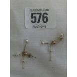 A PAIR OF 9ct & PEARL EAR PENDANTS