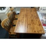 LARGE PINE FARM HOUSE TABLE 6FT X 3FT WITH THREE BEECH WOOD CHAIRS