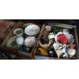 TWO CARTONS OF MIXED CHINAWARE INCL; BISCUIT BARREL, MONEY BOX, WEDGWOOD PLATE & ROYAL DOULTON