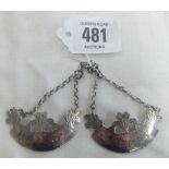 2 SILVER SHERRY & BRANDY BOTTLE TICKETS