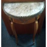 SMALL REPRODUCTION INLAID HALF MOON SIDE TABLE WITH MARBLE TOP