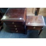 NARROW STAG MINSTREL CHEST OF FOUR DRAWERS & MATCHING BEDSIDE CABINET BOTH WITH GLASS TOPS