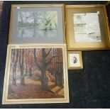 FOUR FRAMED PAINTINGS & PICTURES