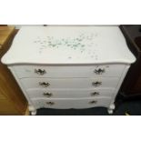 WHITE PAINTED CHEST OF FOUR LONG DRAWERS WITH BRASS DROP HANDLES