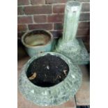 CONCRETE PLANTER ON PEDESTAL & STONE GLAZED FLOWER POT