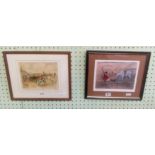 FRAMED HUNTING PRINT SIGNED BY ARTIST PLUS 1 OTHER