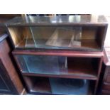 MAHOGANY SIMPLEX 3 SECTION GLASS FRONTED BOOKSHELVES (SCRATCH ON TOP)