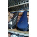 TWO VIOLIN CASES - 1 COVERED WITH BLUE CANVAS