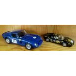 BLUE DURAGO DIE CAST MODEL 10'' LONG OF A BLUE FERRARI GTO 1962 & A BLACK FARRARI GTO 1984 7'' LONG