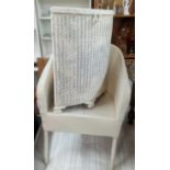 CREAM PAINTED LOOM STYLE BEDROOM CHAIR & LINEN BASKET