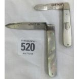 2 SILVER FRUIT KNIVES, MOP