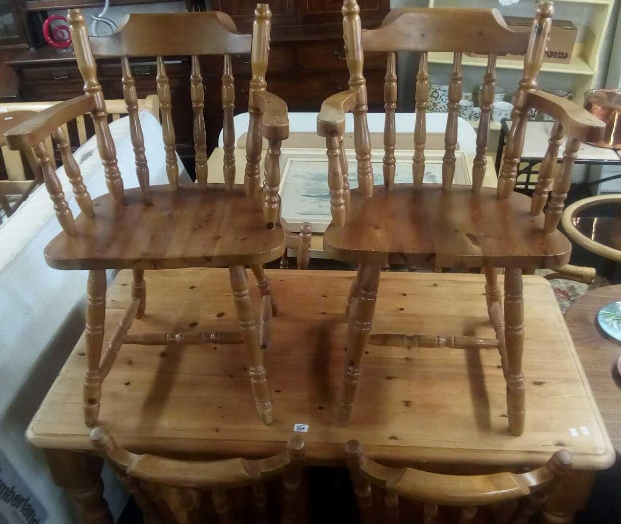 MODERN STRIPPED PINE FARM HOUSE TABLE WITH SIX PINE CHAIRS