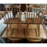 MODERN STRIPPED PINE FARM HOUSE TABLE WITH SIX PINE CHAIRS