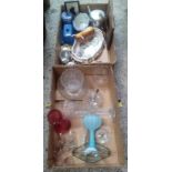 TWO CARTONS OF MIXED CHINA WARE & GLASS INCL; A BESWICK BOWL A/F