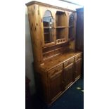 PINE GLAZED DRESSER WITH CUPBOARDS DRAWERS & SHELVING