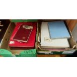 BOX WITH 7 BOOKS OF ASSORTED STAMPS & BOX WITH MAINLY GB 3 BOOKS & LOOSE ALBUM PAGES & A FOLDER WITH