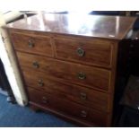 LARGE FINE QUALITY INLAID MAHOGANY CHEST OF 3 LONG & 2 SHORT DRAWERS WITH BRASS DROP HANDLES