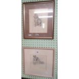 TWO F/G MOUNTED PENCIL DRAWINGS OF DOGS BY R F BARKER 1937