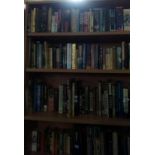 THREE SHELVES OF MAINLY HARD BACK BOOKS - SMOKE AFFECTED - SMOKE AFFECTED