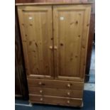 PINE WARDROBE WITH THREE DRAWERS (5FT TALL X 2FT 6'' WIDE)