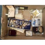 CARTON OF MIXED JEWELLERY INCL; CUFF LINKS, RING BOXES, BROOCHES