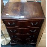 SMALL REPRODUCTION SERPENTINE FRONTED MAHOGANY CHEST OF FOUR DRAWERS