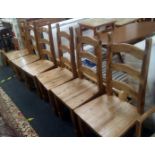 SET OF SIX MEXICAN PINE LADDER BACK DINING CHAIRS