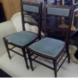 PAIR OF MAHOGANY iNLAID BEDROOM CHAIRS WITH UPHOLSTERED SEATS