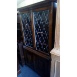 LEADED GLAZED LINEN FOLD CABINET A/F