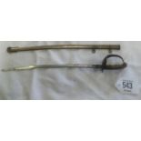 MINIATURE SWORD & SCABBARD IN BRASS & WHITE METAL LETTER OPENER