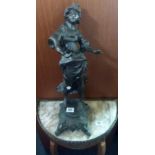 A SPELTER FIGURE OF A LADY ON PLINTH